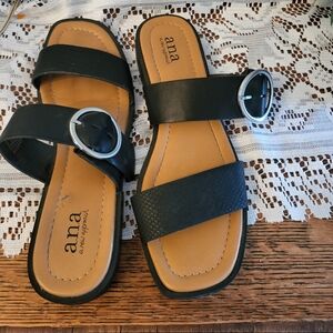 a.n.a. Black Sandals with Silver Buckle